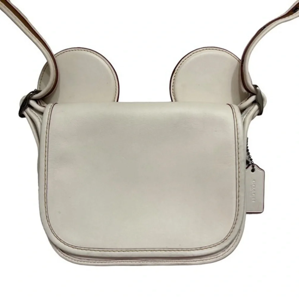 DISNEY X COACH Mickey Mouse Ears Patricia Leather Saddle Crossbody Bag RARE